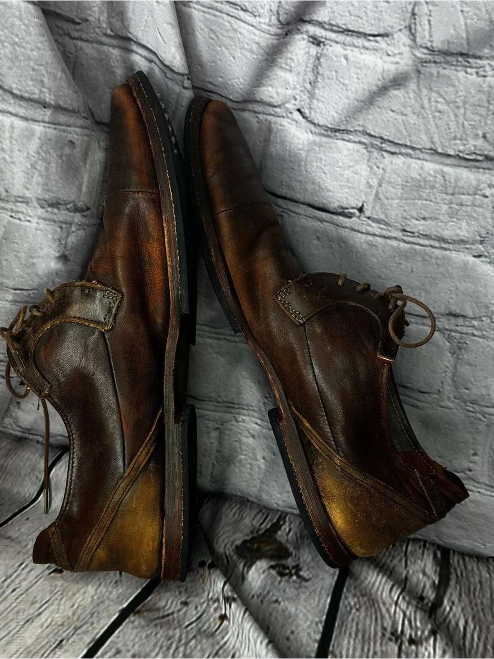 Patina Distressed Brown Leather Lace Up Soft Steampunk Suede Heel Oxfords Sz 10